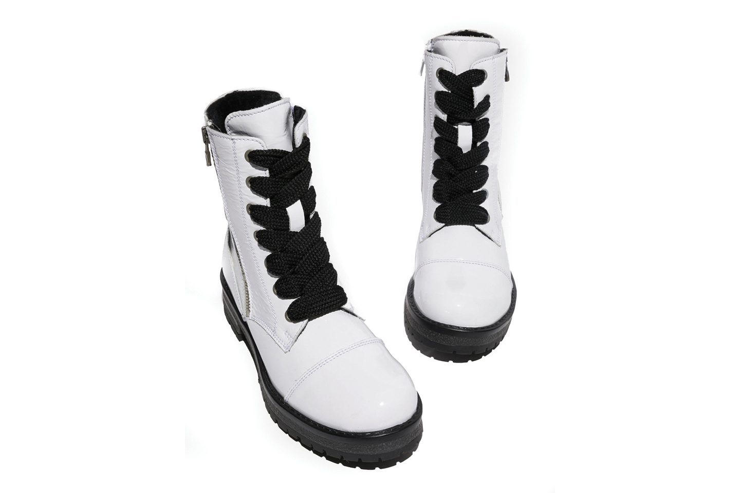 waterproof patent leather black and white boots