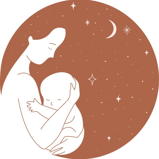 illustration of mother holding her baby with stars