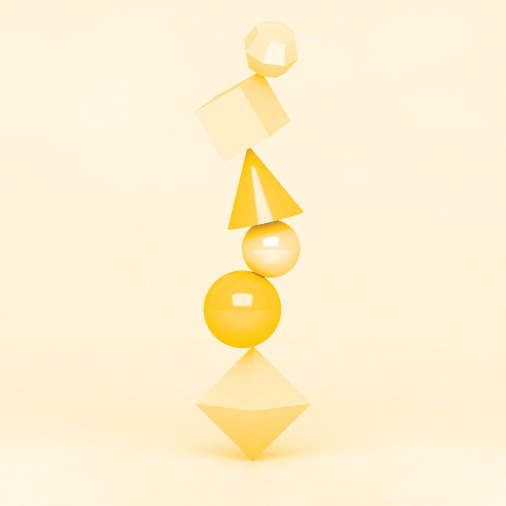 Various yellow shapes stacked indicating balancing hormones