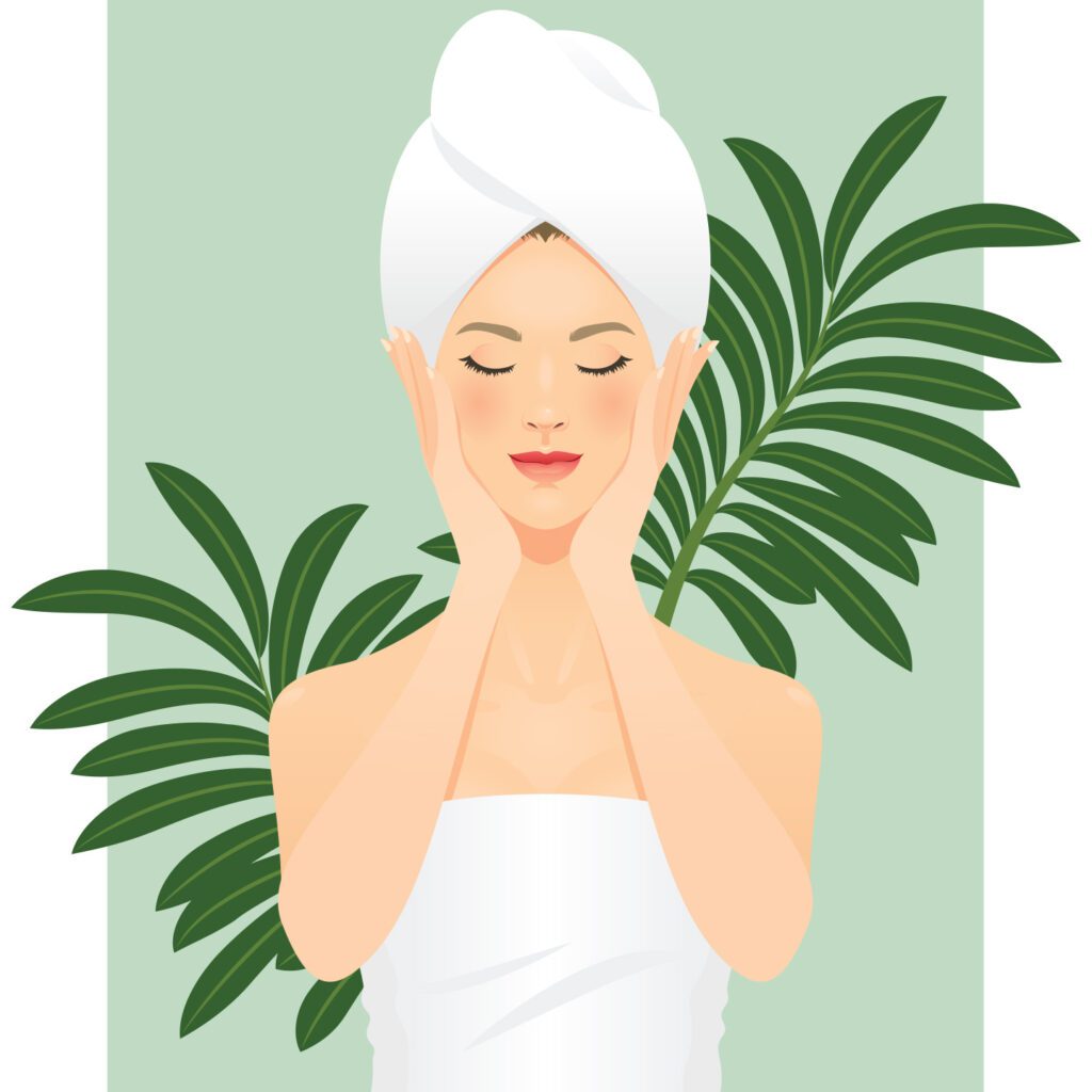 Woman with healthy skin with green background illustration
