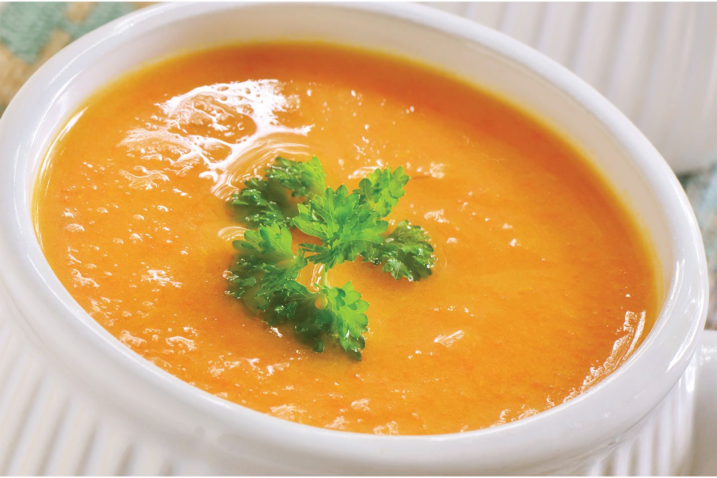 Roasted Sweet Potato & Butternut Squash Soup with Chive Oil 