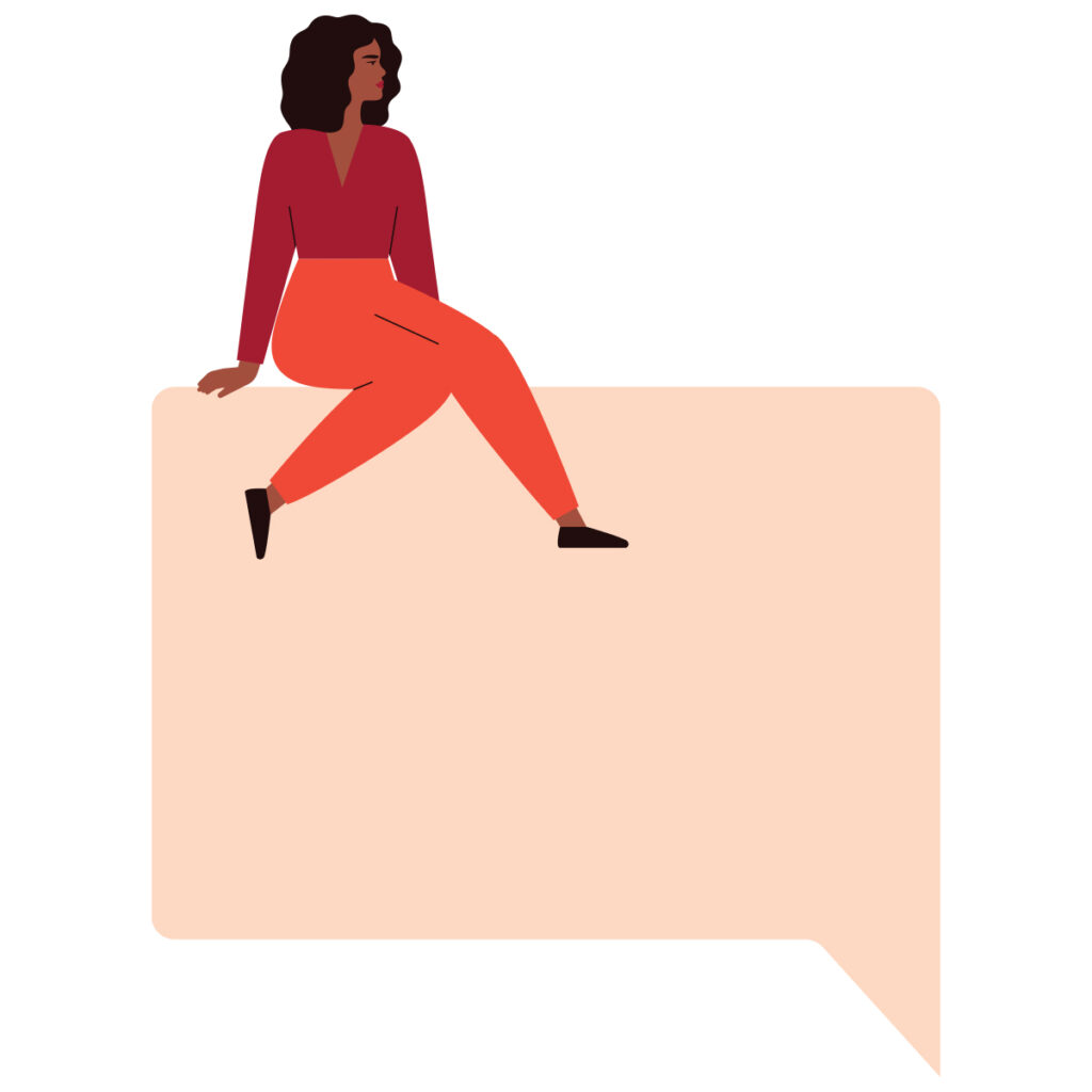 illustration of woman sitting on dialogue bubble