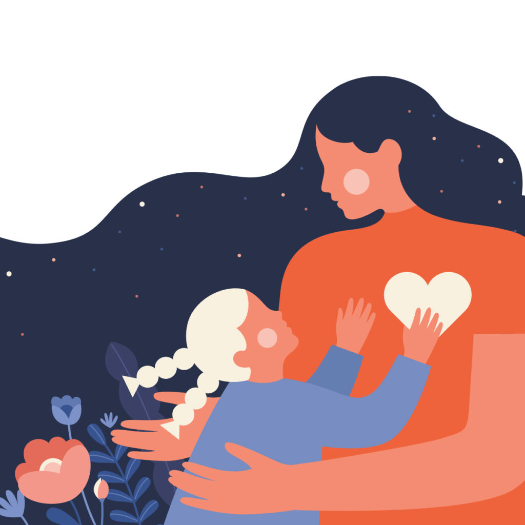 graphic illustration of mother hugging her child