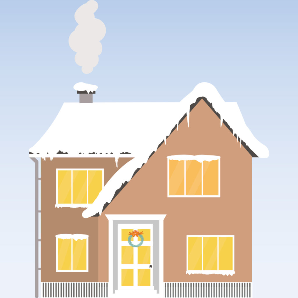 graphic illustration of cozy winter home