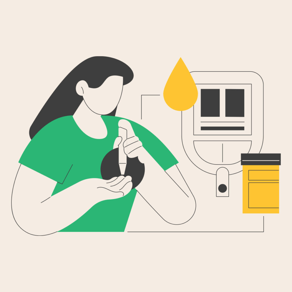 graphic illustration of woman checking her blood sugar