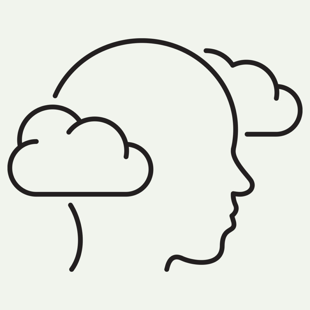 graphic illustration of person with clouds around their head