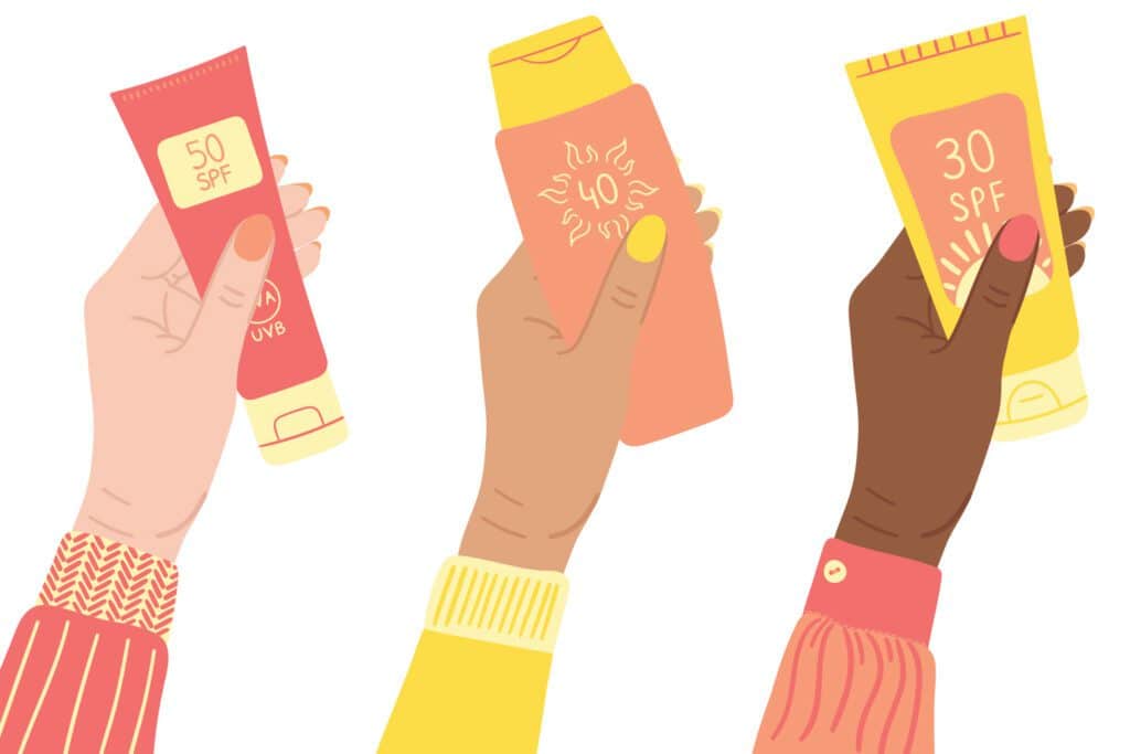 graphic illustration of women's hands holding sunscreen