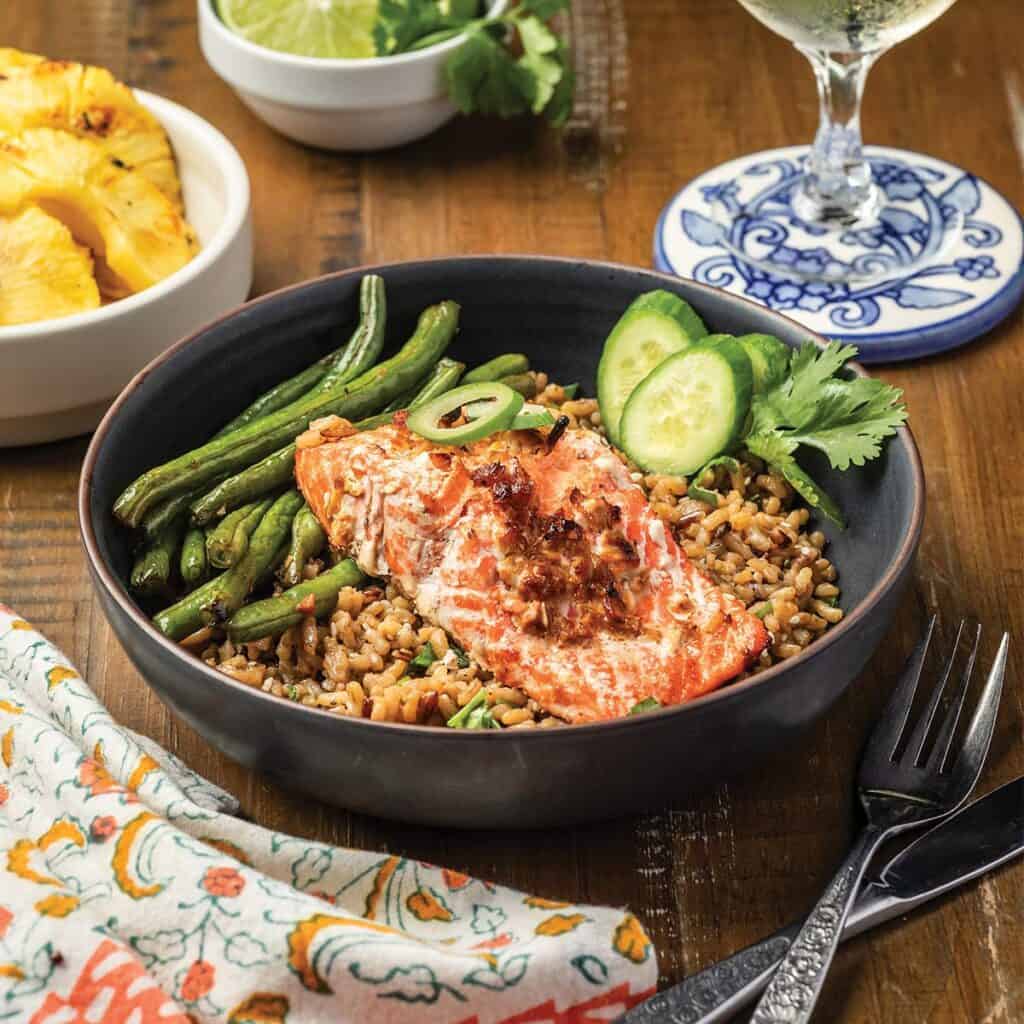 garlic ginger salmon bowl