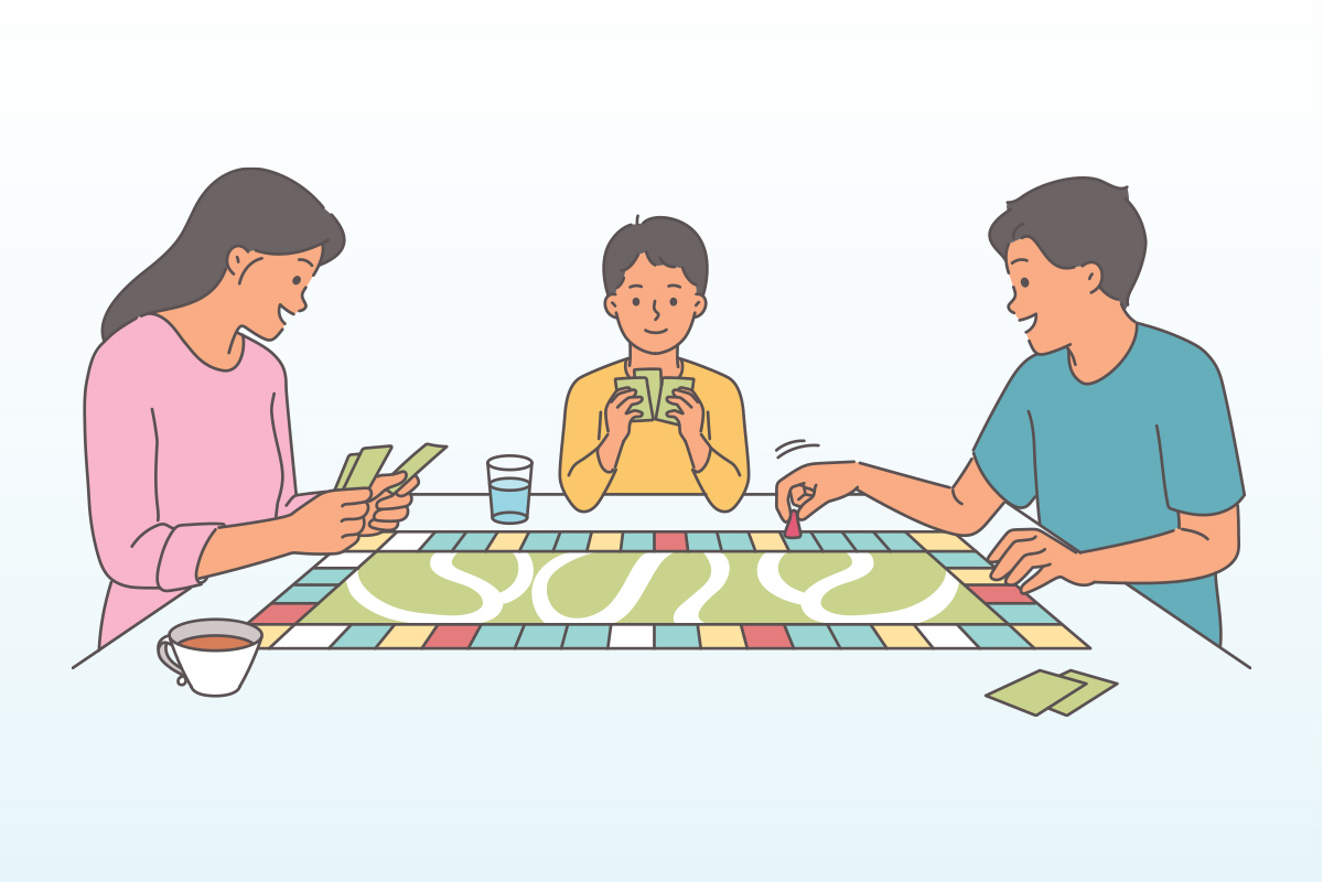 illustration of a family playing a board game