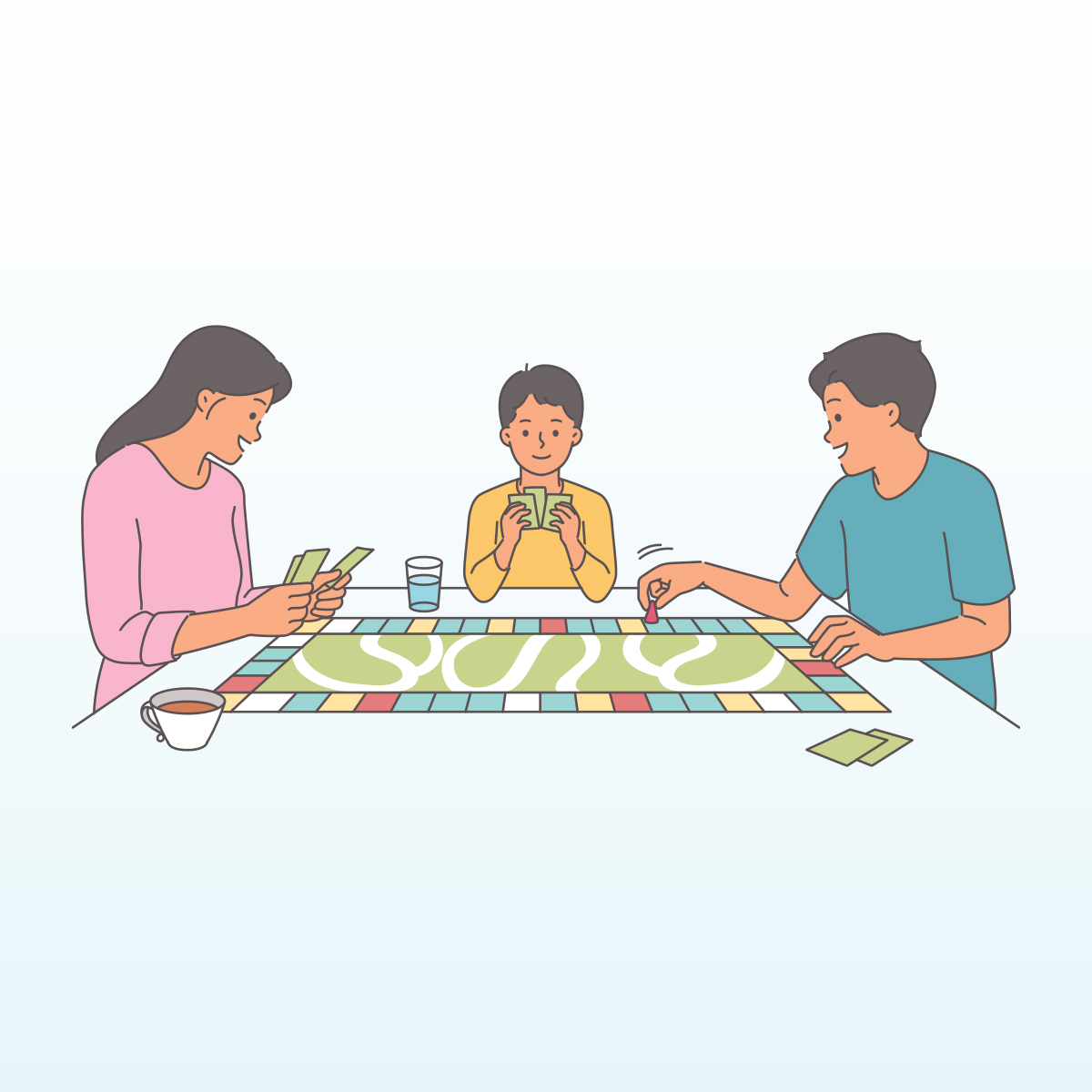 illustration of a family playing a board game