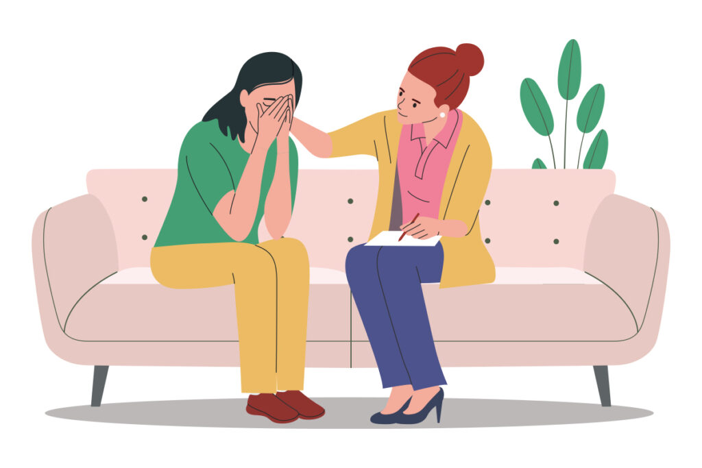 Illustration of grief counselor with patient