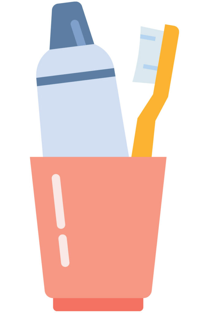 Illustration of toothbrush and toothpaste in a cup