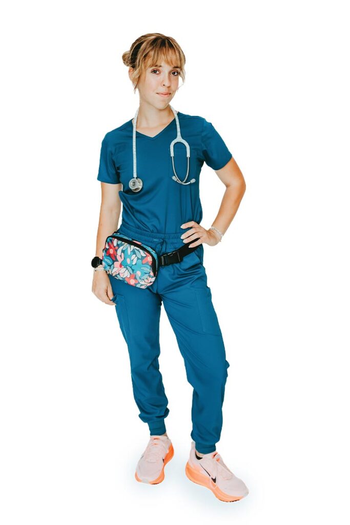Ainsley Craig modeling scrubs