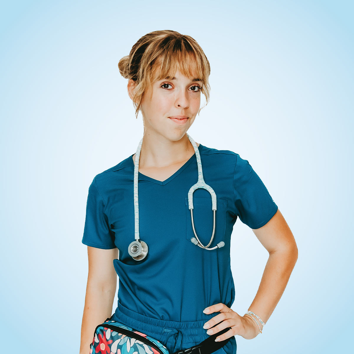 Ainsley Craig modeling scrubs