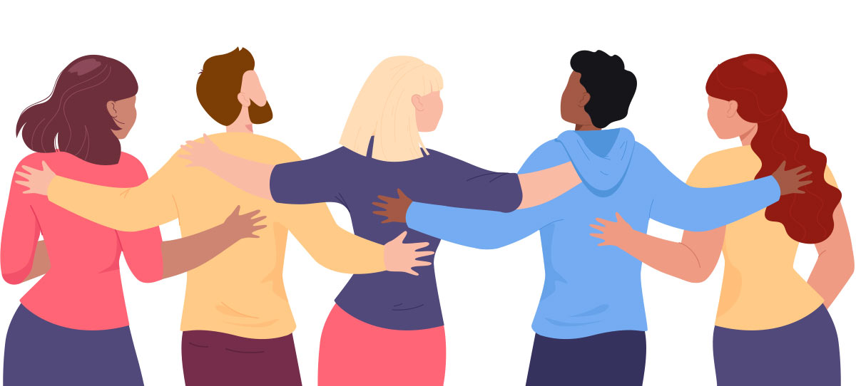 illustration of friends with their arms around each other