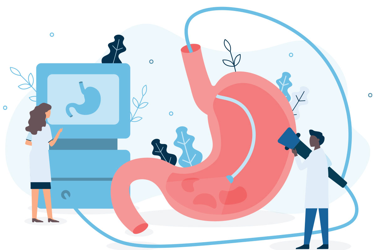 Illustration of Doctors looking at a stomach