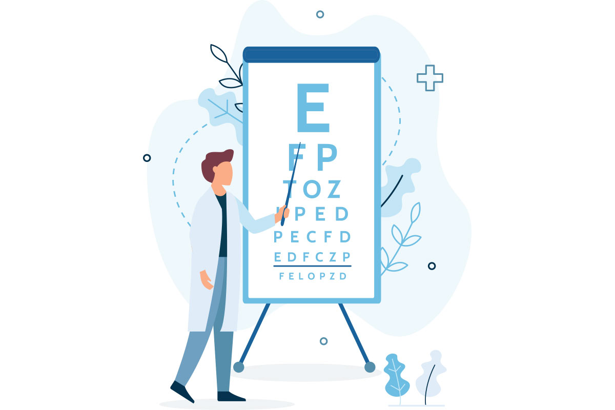 Illustration of Doctor with an Eye Chart