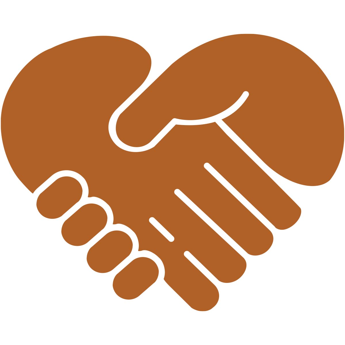 Two hands shaking, forming a heart shape, symbolizing unity and connection.