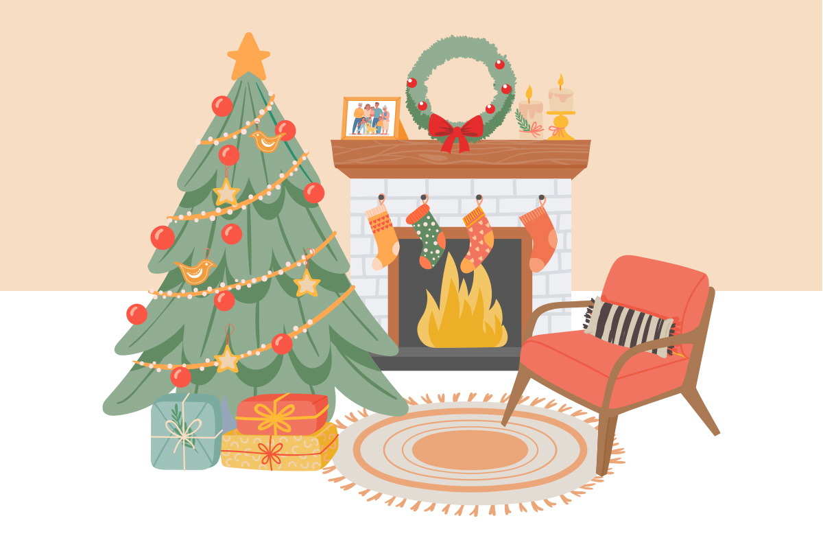 Christmas fireplace illustration