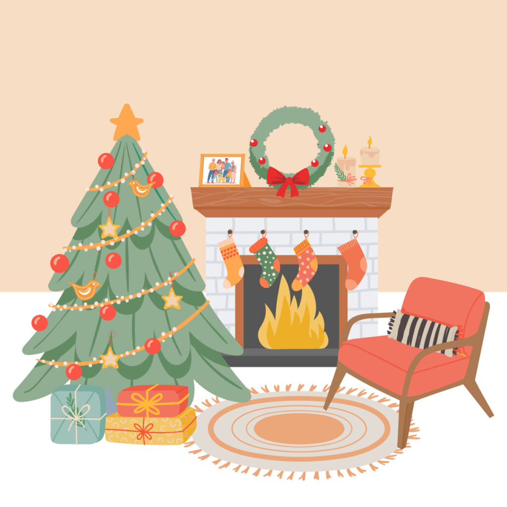 Christmas fireplace illustration