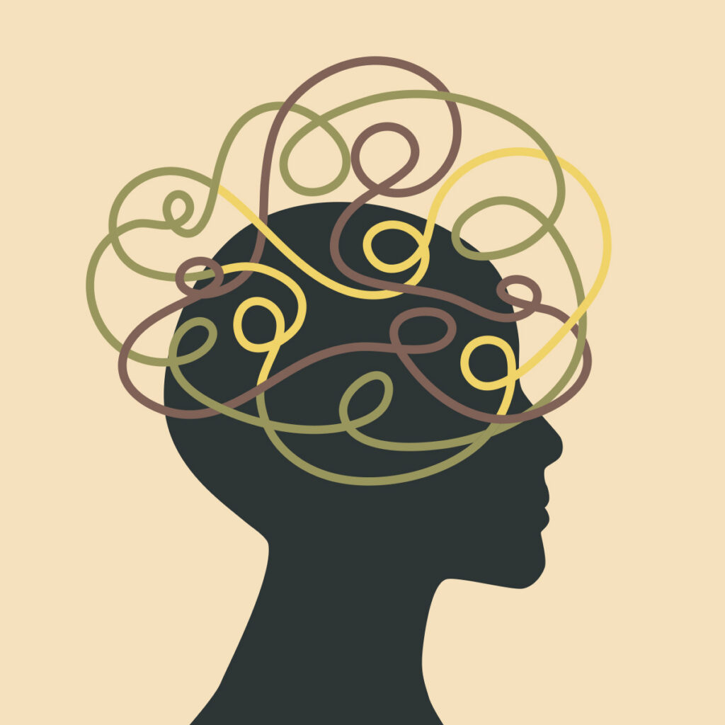 Head illustration with swirling lines