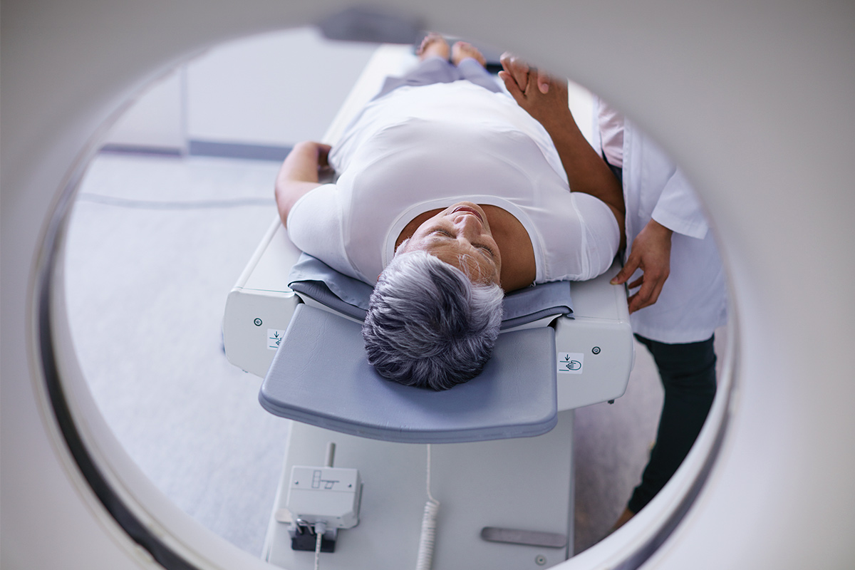 Woman getting PET scan