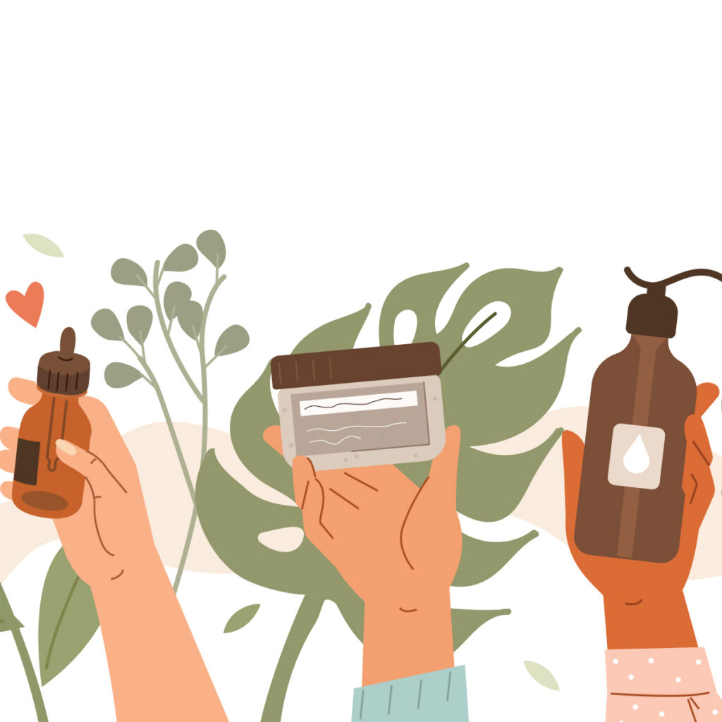 skincare in hands illustration