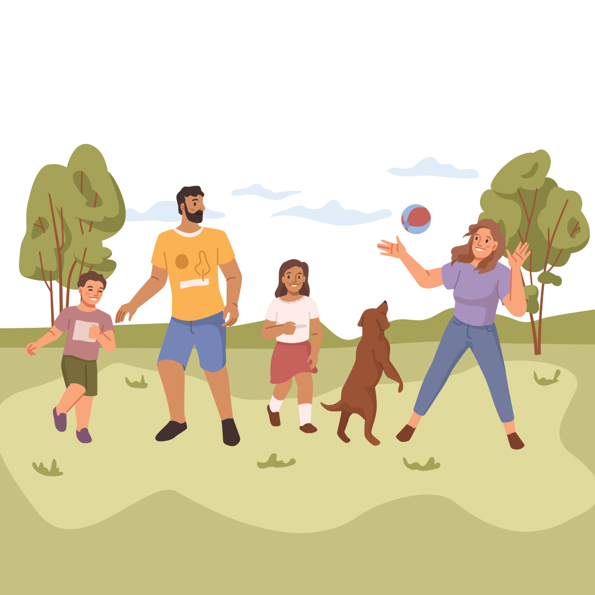 Illustration of family playing joyfully outside