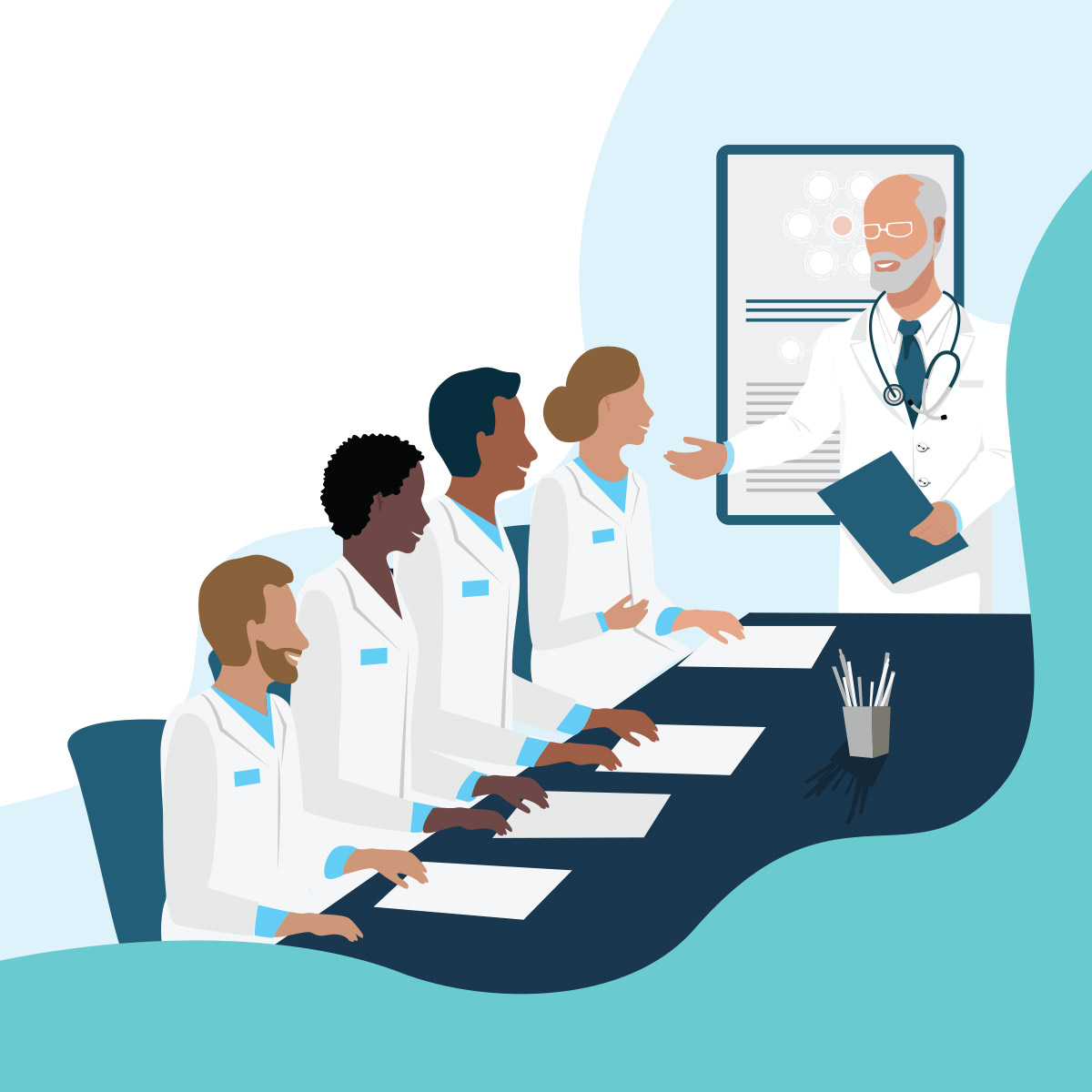 Illustration of doctors having a meeting with the CMO