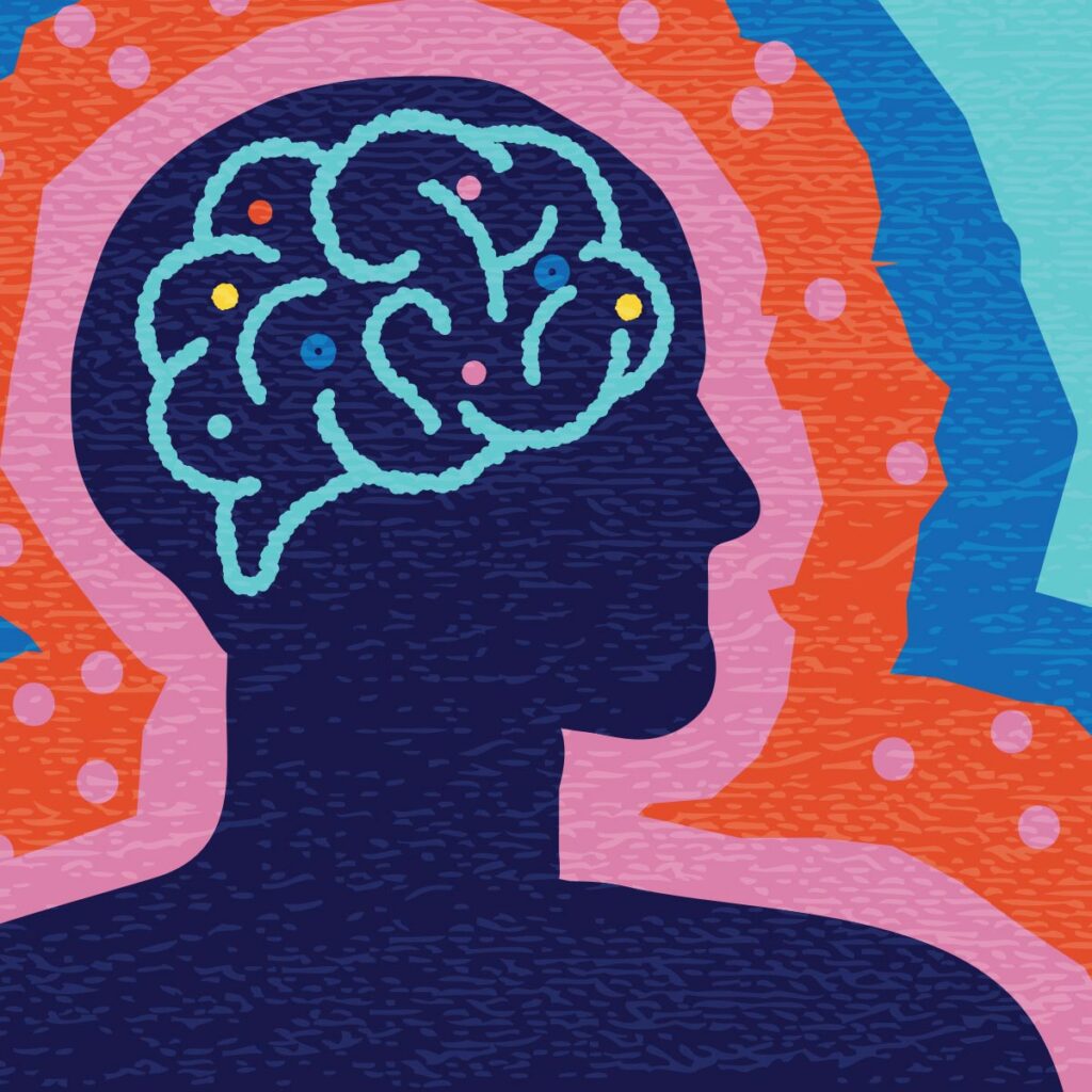 Colorful illustration of a brain
