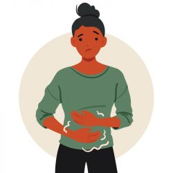 animated woman with stomach issues